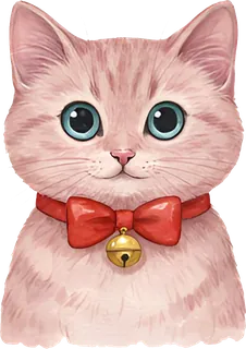 Pink kitten with a red bow and bell