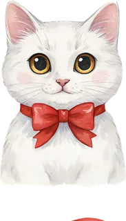 White kitten with a red bow